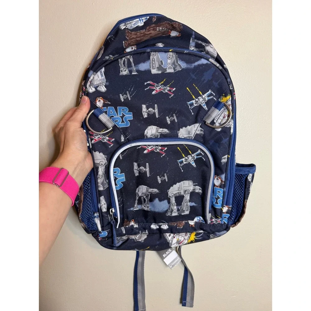 Pottery Barn Kids Star Wars Backpack Navy Blue R2-D2 Chewbacca AT-AT Print
